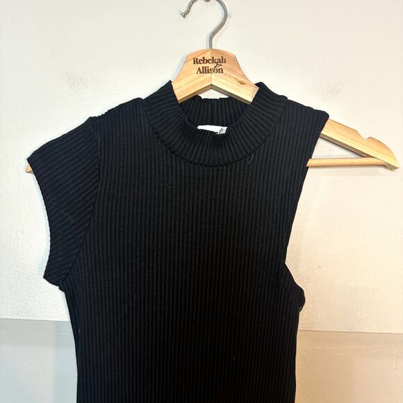 LNA Asymmetrical Cutout Bodycon Black Ribbed Midi Dress Women's Size Medium EUC - Picture 2 of 7